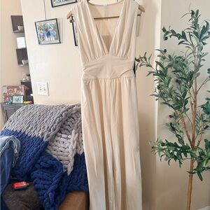 HALARA Cream V-Neck Jumpsuit